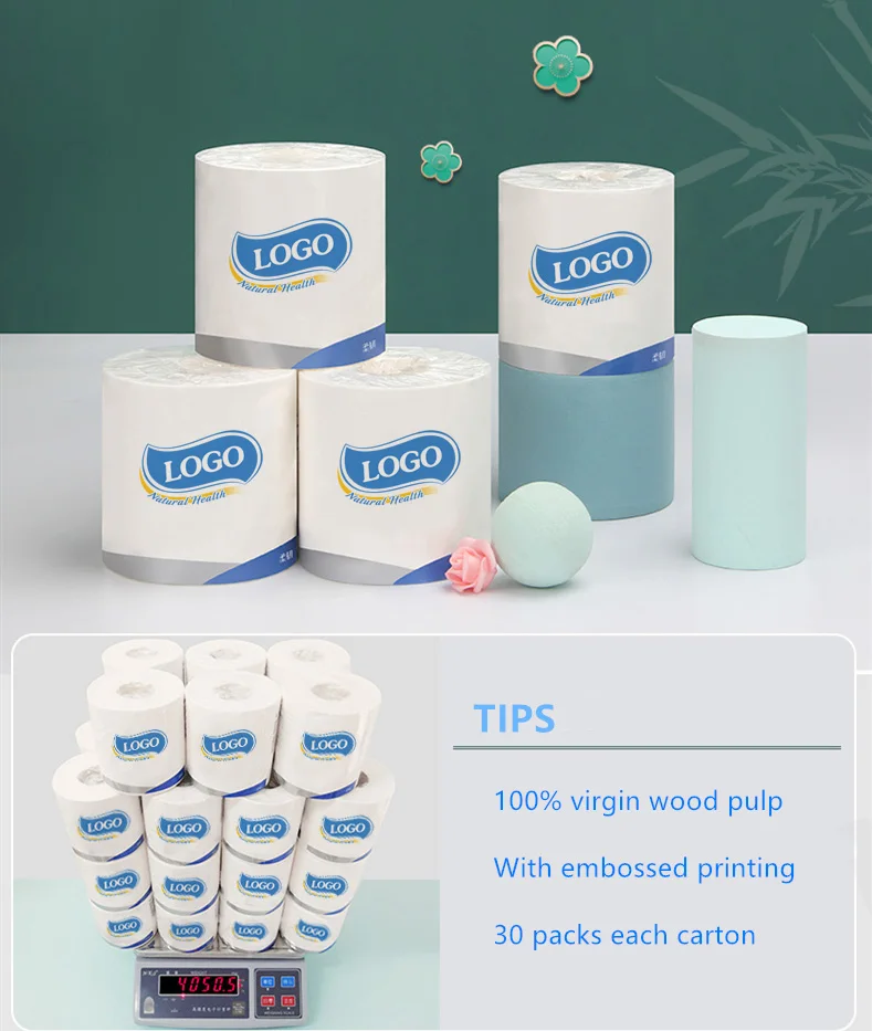 Embossed virgin bamboo pulp Tissue Paper/Cheap Toilet paper/Custom Soft Toilet Tissue roll manufacturer recycled