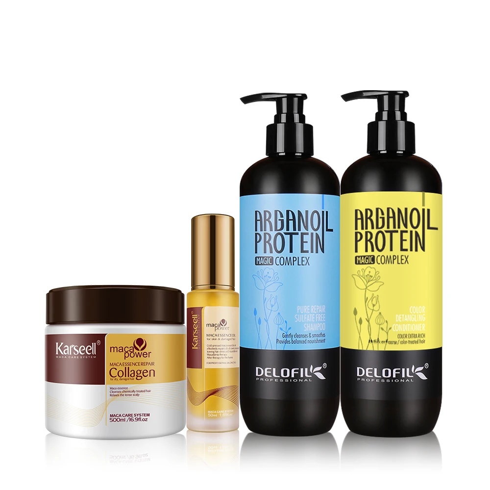 Professional Salon Delofil Natural Organic Shampoo Hair Conditioner Argan Oil Keratin Collagen Treatment Mask