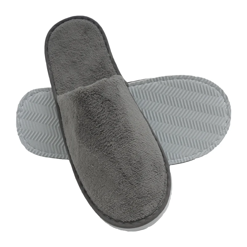 Winter Grey Coral Fleece Hotel Disposable Slippers  Bedroom Slippers 5 Star Hotel