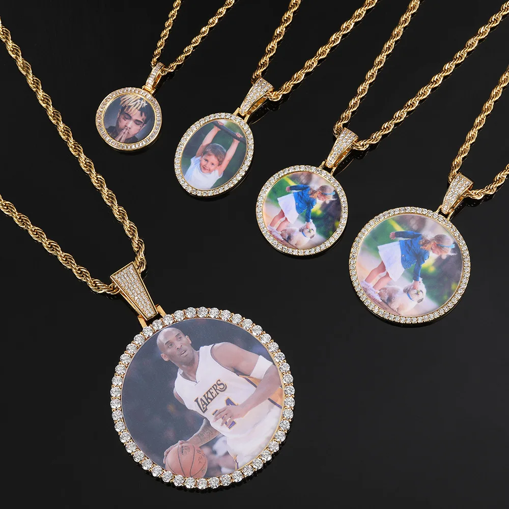 New arrival high quality mens hip hop iced out cz stone diamond cubic zirconia singer rapper custom 45mm big round photo pendant