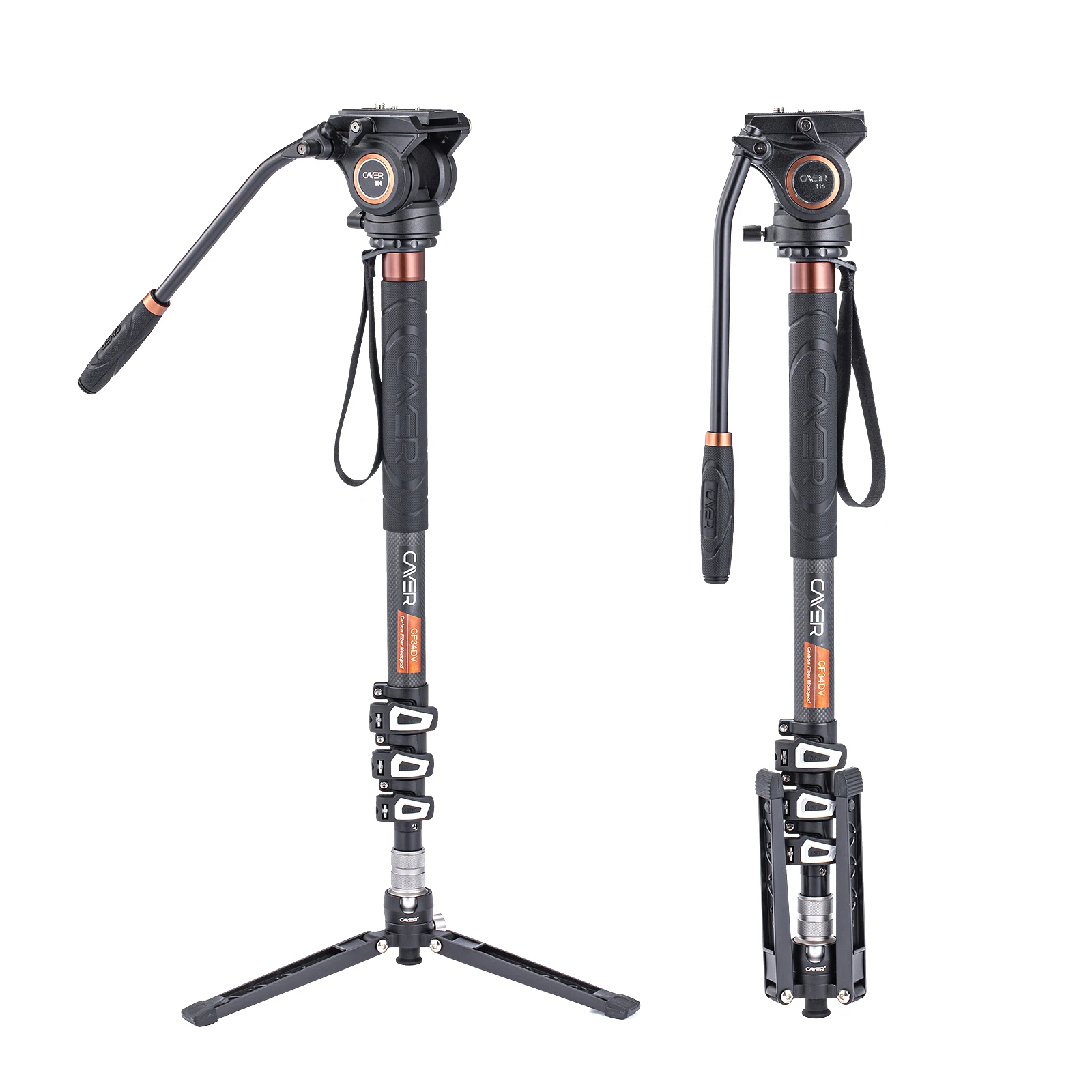 Cayer CF34DVH4 Multiple Function Carbon Fiber Video Camera Monopod Stand Kit with Fluid Head for SLR DSLR Digital Camera