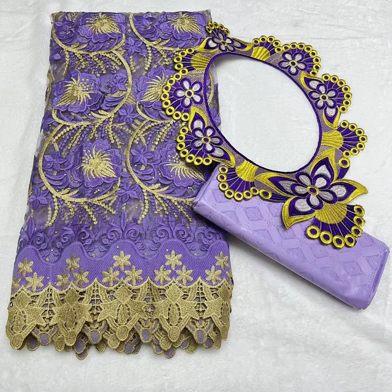 Wholesale net lace bazin african lace fabric set 2.5yards mix 2.5 yards cotton bazin