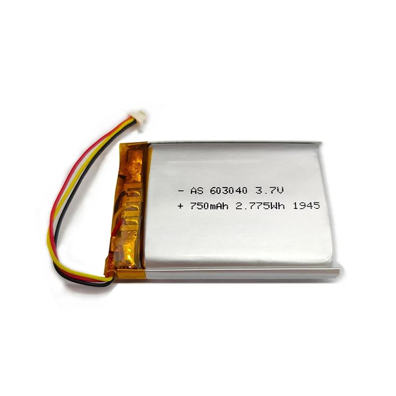 Factory wholesale LiPo battery AS603040 3.7V 750mAh CCC/UL2054/CB/CE certified rechargeable battery
