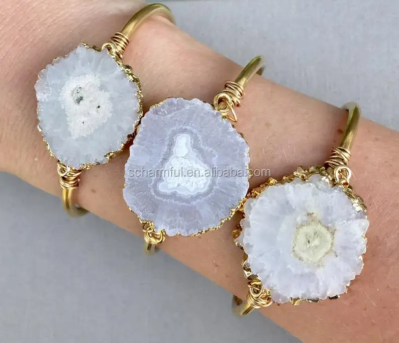 BS190925 Boho Chic IMPERIAL Jasper Stone Gold Plated Cuff Bangle