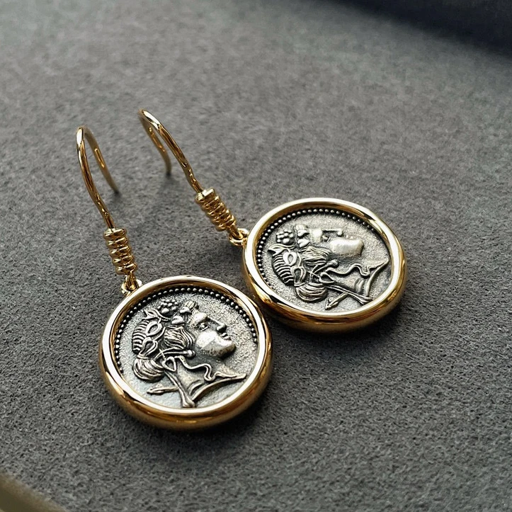 Wholesale Custom 18K Real Gold Ring Ancient Coin Oxidation Earrings Fashion Jewelry Women for Girls for Party Daily Wear