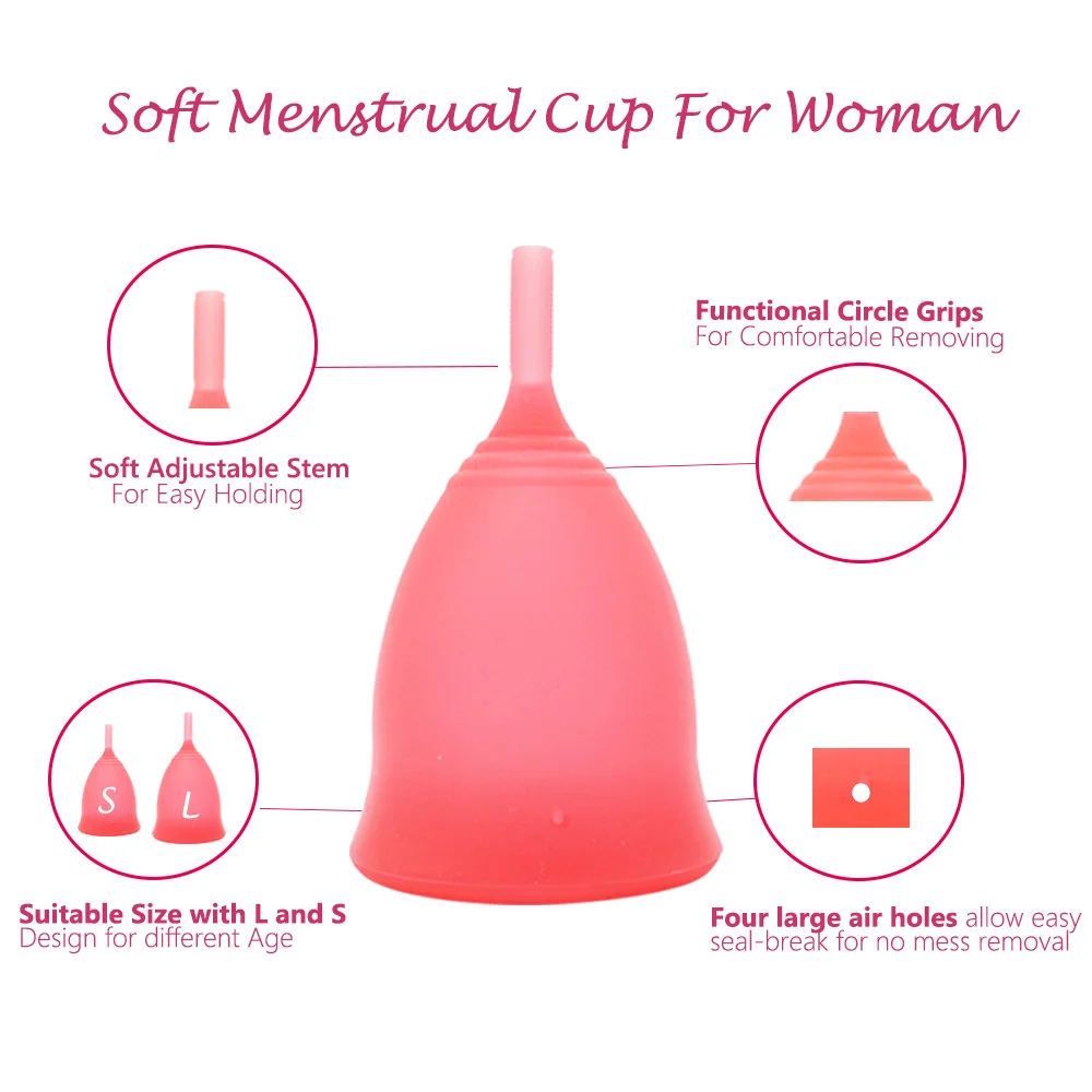 
1 Set Red Menstrual Cup sterilizer Menstrual collector Medical Silicone Menstrual Cup And sesterilizer Soft period Cup for women 