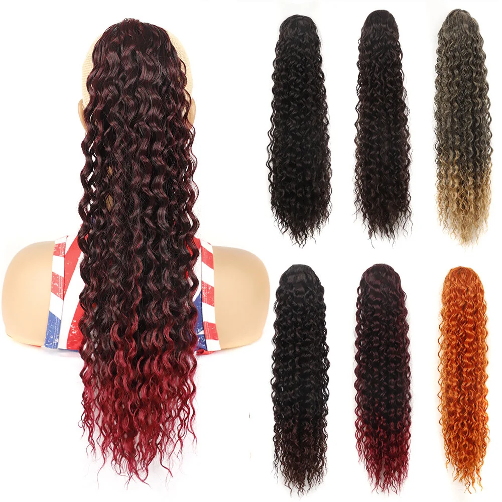Synthetic Ponytail Hairpiece Deep Wave Curly Drawstring Ponytail For Women Girls Pony Tails Synthetic Thick Curly Hair