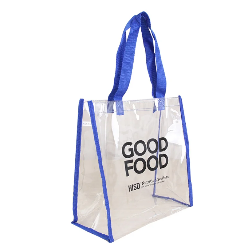 Custom logo folding promotional gift bag Wholesale transparent waterproof PVC tote shopping bag