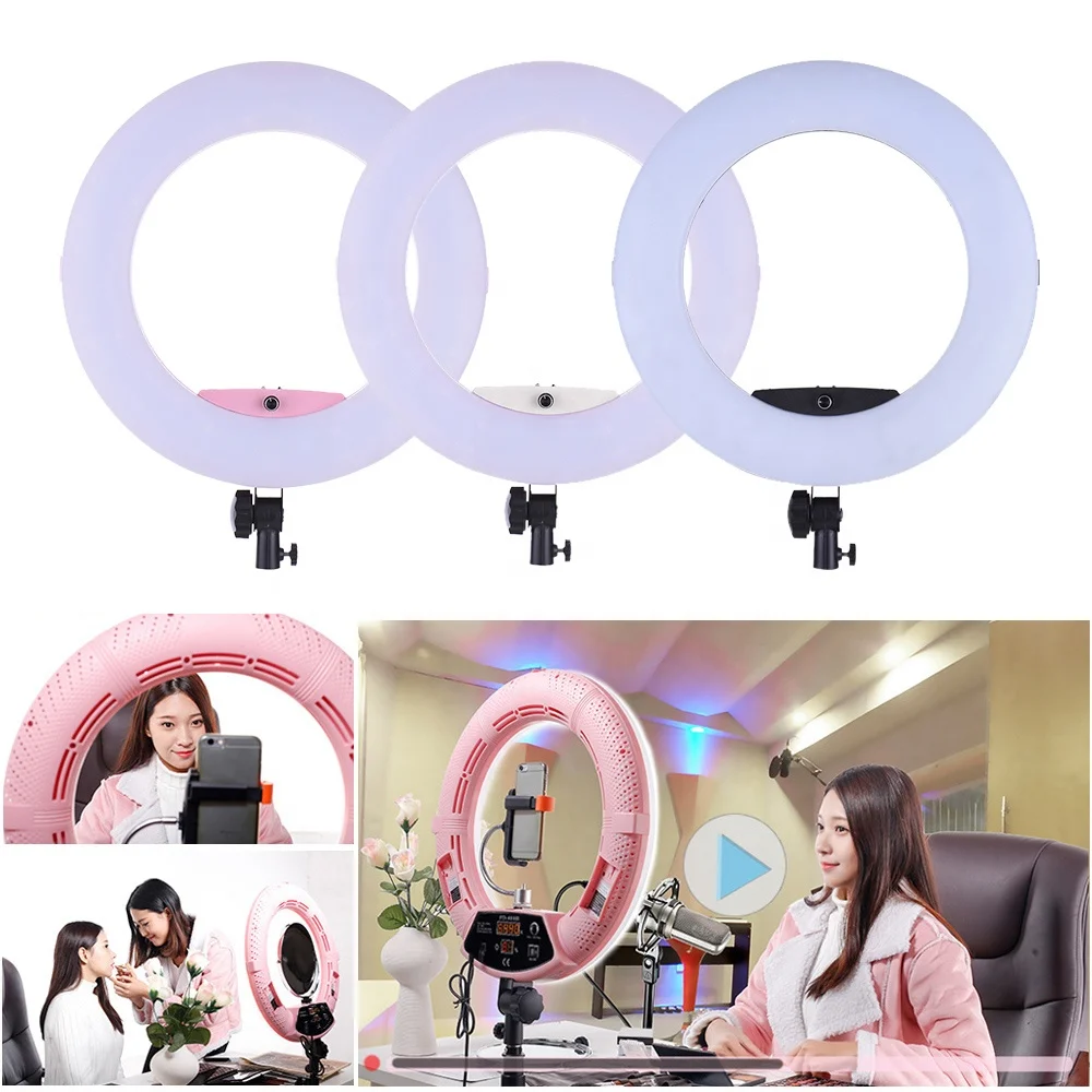 Оптовая продажа мобильных selfie ring light 18 дюймов 96 Вт двухцветная Кольцевая вспышка перезаряжаемые фотоосвещение Торшер для оптовая ресниц наращивания