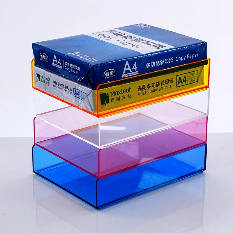 JERY Custom Acrylic 3 Tier Desk File Organizer A4 Letter Paper Tray Shelf File Acrylic Storage Racks for Home Office
