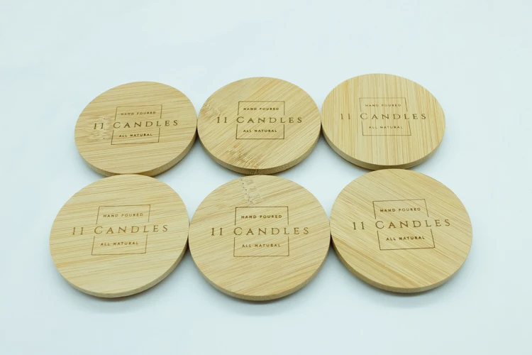 Customized LOGO Round or Square Bamboo Wooden Lids for Glass Jars Candle Stopper With Laser Etched Bottles Cork Cap Manufacture