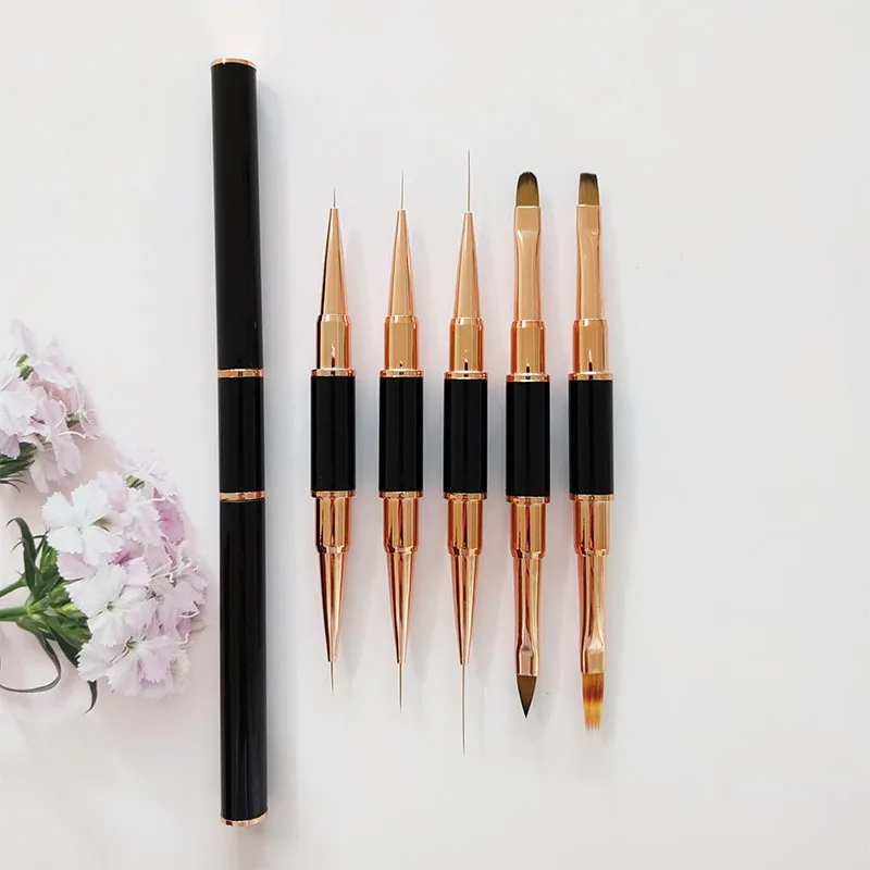 Double Head Acrylic Flower Nail Art Brushes Liner Brush Drawing Line Crystal Nail Brushes Rhinestones Handle Manicure Art Tool