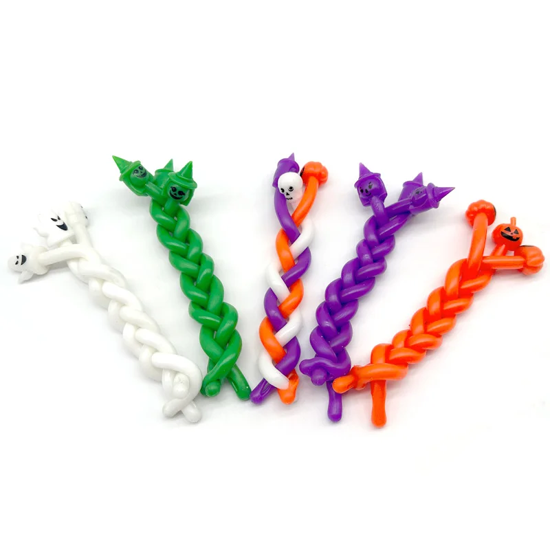 Hot Halloween Fun Tpr Pumpkin Elastic Rope Noodles Stress Relief Sensory Toys Halloween Gift Squeeze String Fidget Toys for Kids
