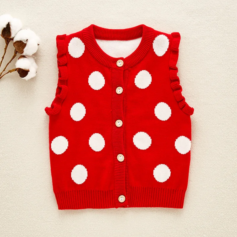 
Low Price Wholesale Newborn Pure Color Sleeveless Knit Dot Pattern Wool Vest For Baby Clothing 