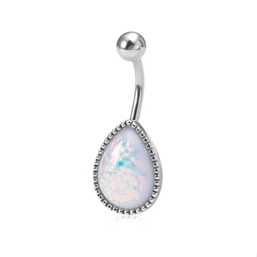316L Surgical Steel Curved Barbell Crystal Navel Button Rings Piecing Jewelry Imitated Opal Belly Ring