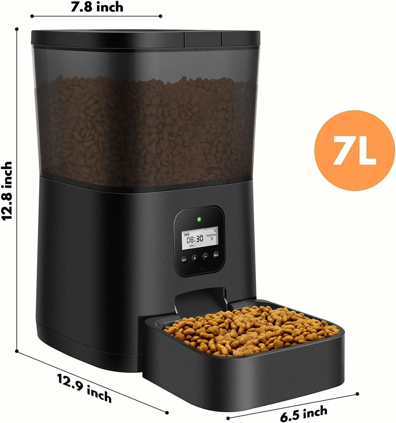 Automatic Cat Feeder,Timed Dog Feeder Pet Food Dispenser with Desiccant Bag for Dry Food,Programmable by phone & Voice Re