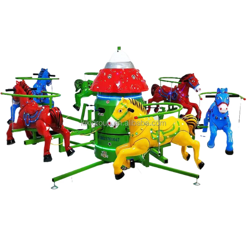 New 6-8 person amusement park with led lights music mini carousel ride for children and adults