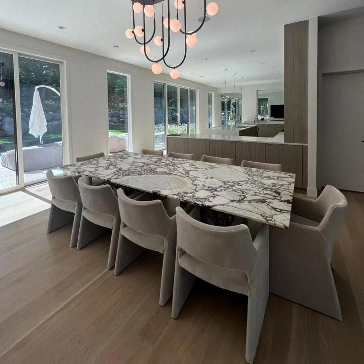 SHIHUI Luxury Design Natural Stone Dining Room Furniture Rectangle Dining Tables Calacatta Viola Real Marble Dining Table