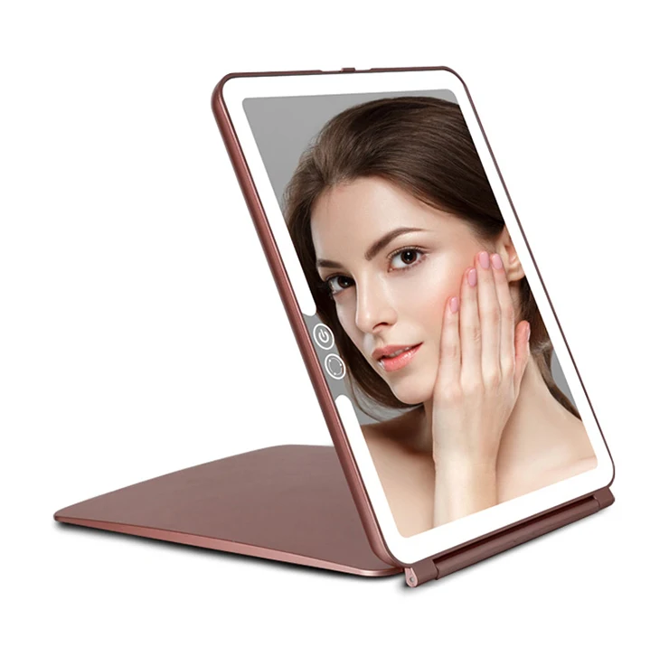 factory custom modern luxury pink rectangle tabletop mirror with led light smart folding mirror set for hallway and living room