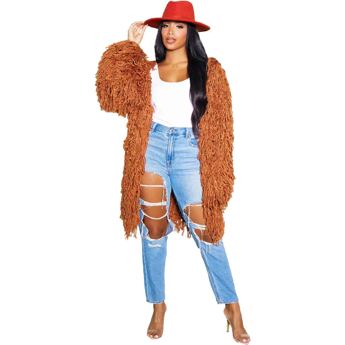 New Arrivals Y2K Clothing Women Long Cardigan Hand Made Knitting Sweater Tassels Streetwear Winter Clothes For Ladies Coats