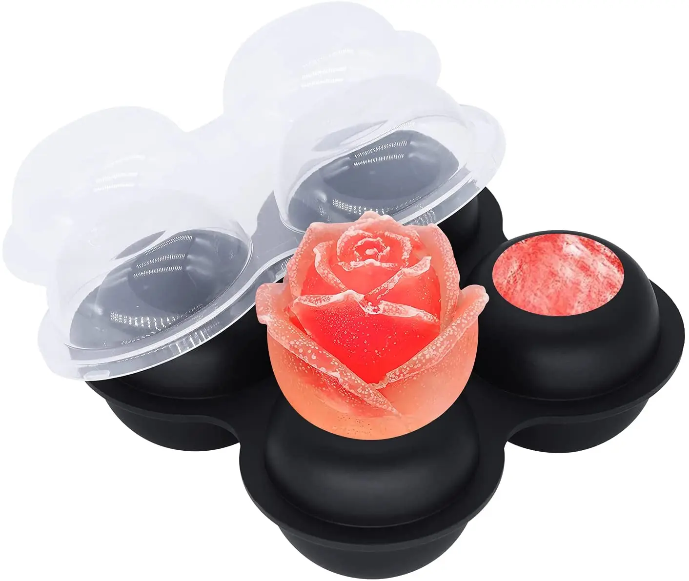 
Extra Large 3D Silicone Rose Shaped Ice Cube Mold with Lid Flexible 4 Cavity Rose Ice Cube Tray Rose Ice Molds for Whiskey 