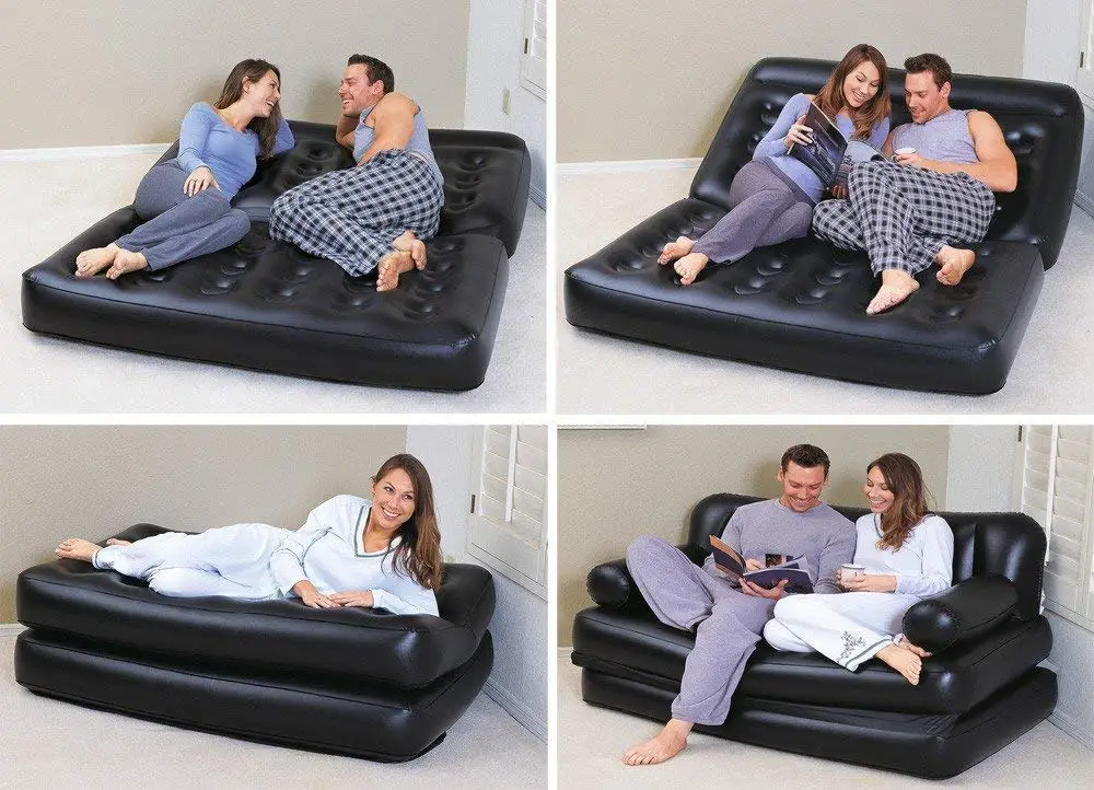 Comfortable PVC Tarpaulin Black Air Sofa Lounger Living Room Inflatable Sofa For Sale
