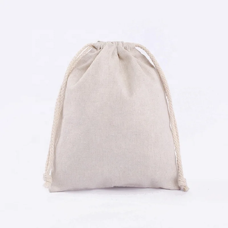 Eco-Friendly Natural Linen Flax Fabric Drawstring Bag for Lipstick Packaging
