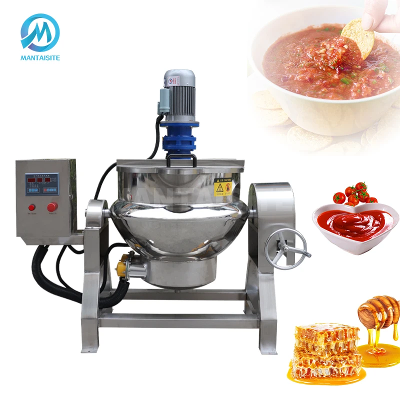 100l/200l/500l Industrial Electric/Gas/Steam Jacketed Cooking Kettle Tomato Paste Soup Sugar Boiler Jacketed Kettle with Mixer