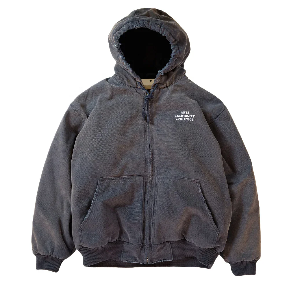 Rainbow Spray Custom Streetwear Manufacturer Heavyweight Duck Canvas Soft Jackets Distressed Zipper Canvas Work Jacket for Men