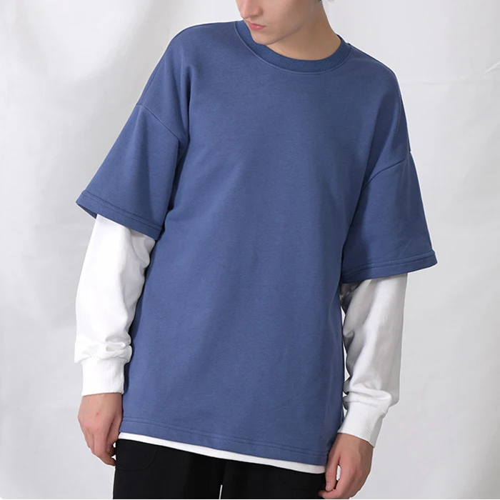 330gsm cotton polyester block color contrast color long sleeve crewneck sweatshirt
