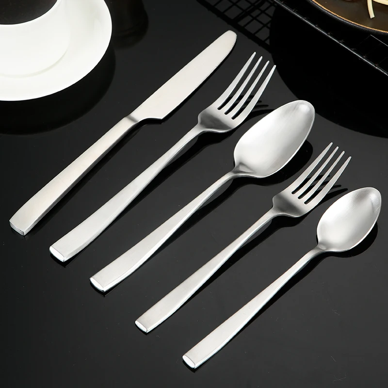 Matte Brushed Polish Stainless Steel Fork Spoon Set Modern Style Flatware For Hotels