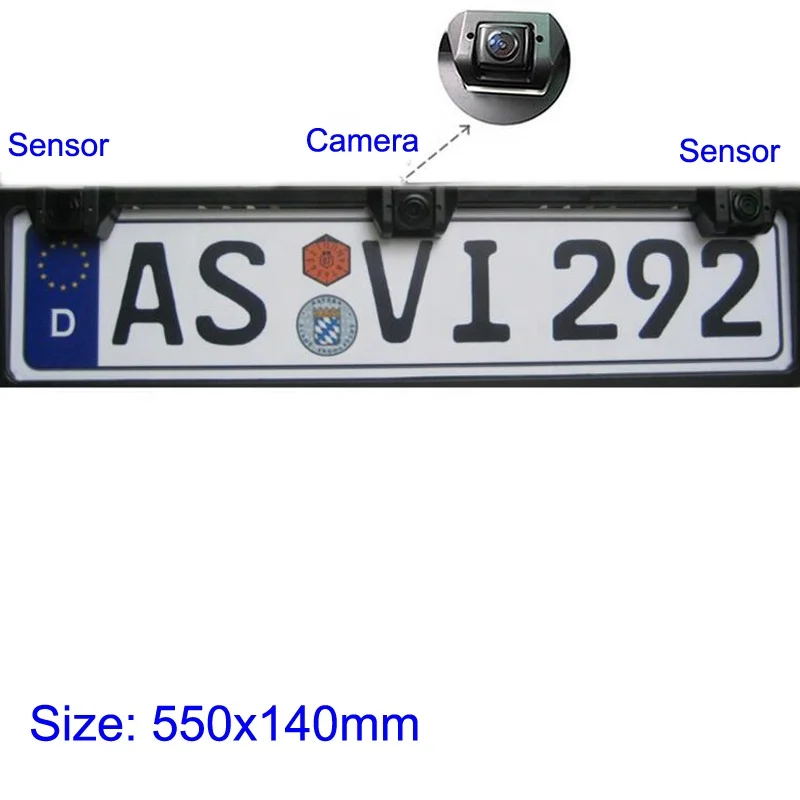 
European License Plate Parking Sensor 3 in 1 Car Rearview Camera with Two Probes And One Camera 