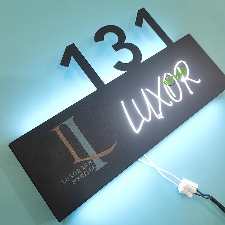 YIYAO Custom Led Apartment Hotel Door Number Plates Light Box Illuminated Sign