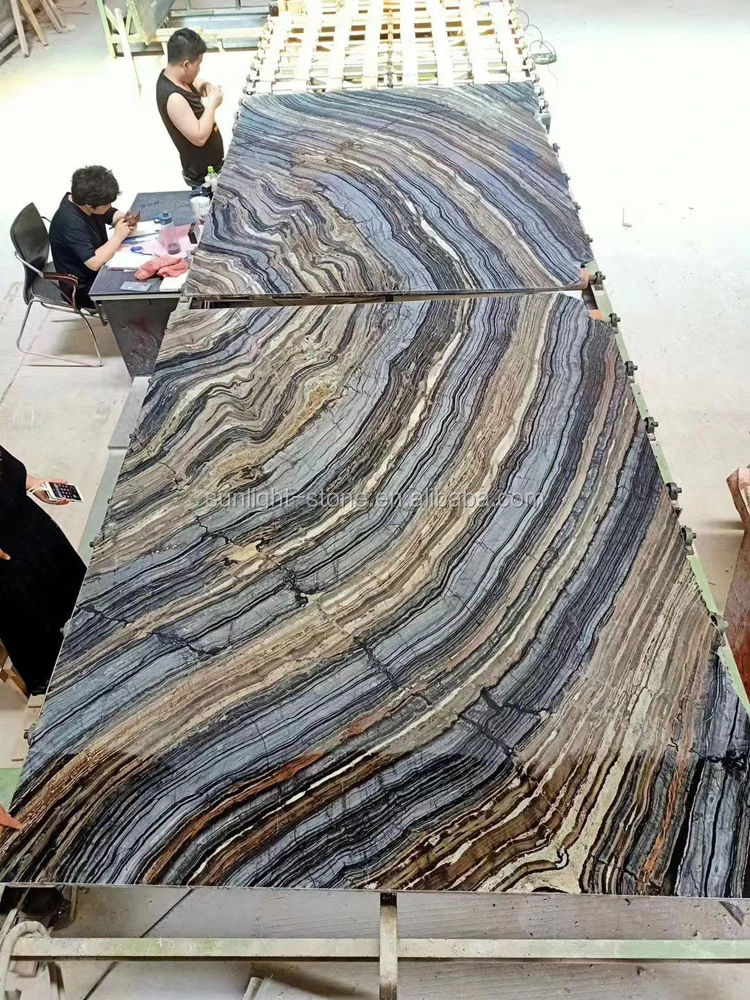 Bookmatch exotic  Popular Black Wooden Marble Slabs with gold lines Polished Black Forest Marble For Wall Tile