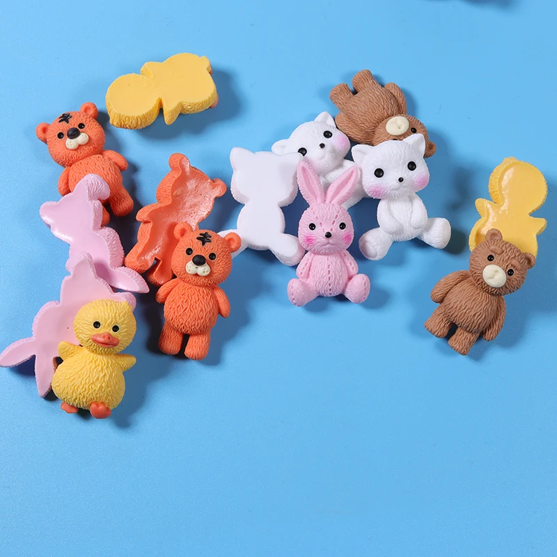 Красочные Мультяшные кролики с маленьким медведем подвески из смолы милый кабошон плоской спинкой аксессуары «сделай сам» центр для бантов