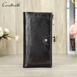 Genuine Leather Woman Credit Card Holder Metal Frame Closure Coin Purse Long bifold Wallet Women