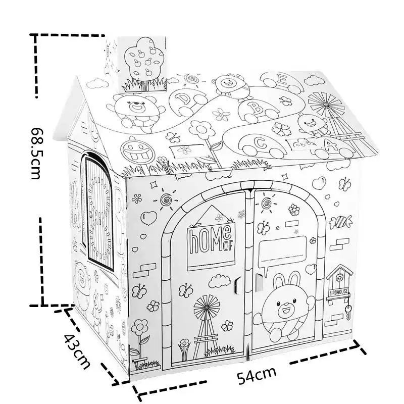 BSCI Chinese Factory Toy Creative Painting Set 3d Puzzle Coloring Of Cardboard  Diy Kids Paper Doll House For Sale