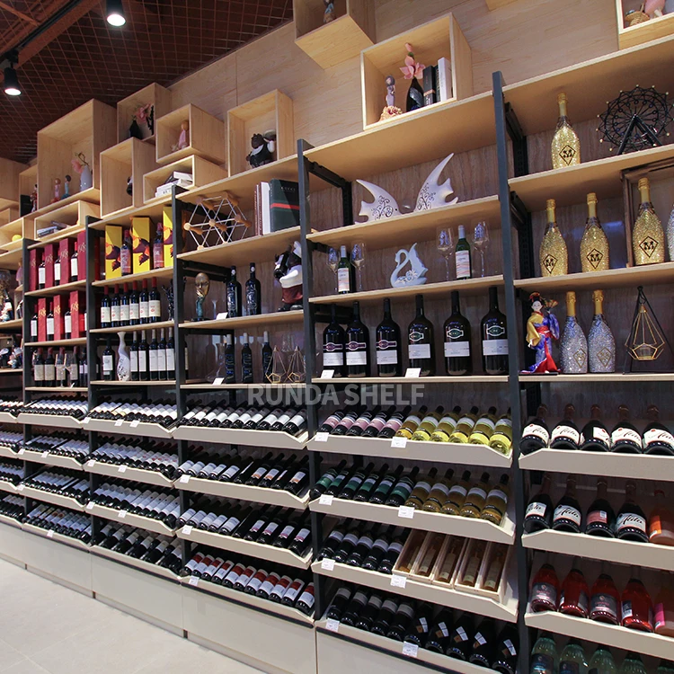 wooden wine whiskey bottle display stand fixtures shelf