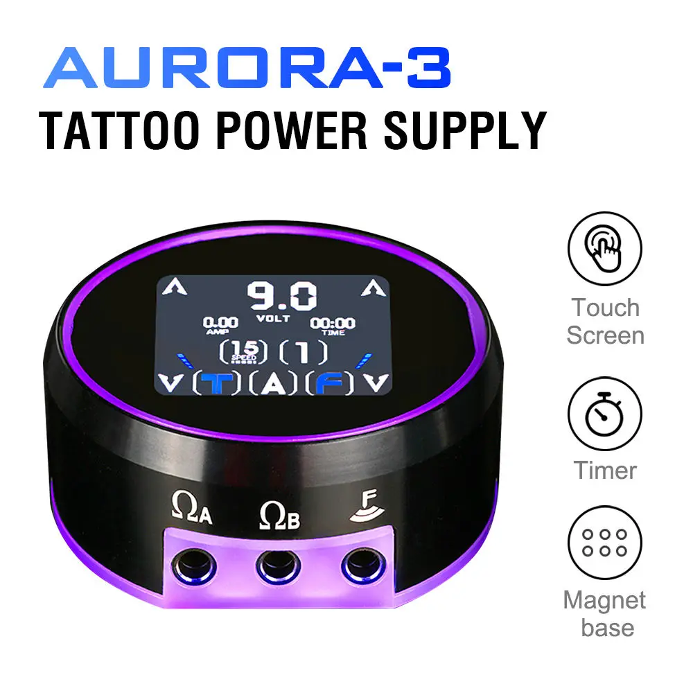 New Colorful Rotary Gun Tattoo Pen TFT Touch Screen Aurora 3 Tattoo Power Supply