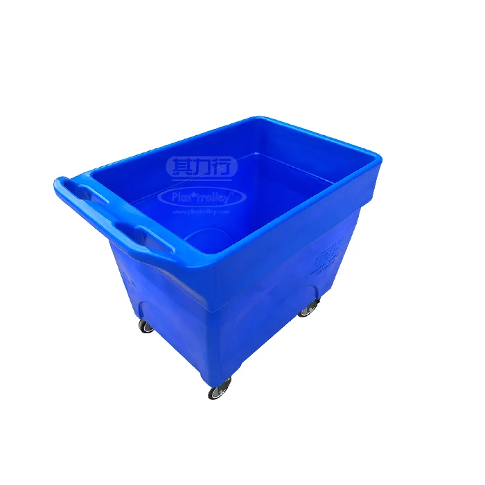 300L Commercial HDPE Plastic Laundry Linen Truck Handle Carts Trolleys With 4 Wheels