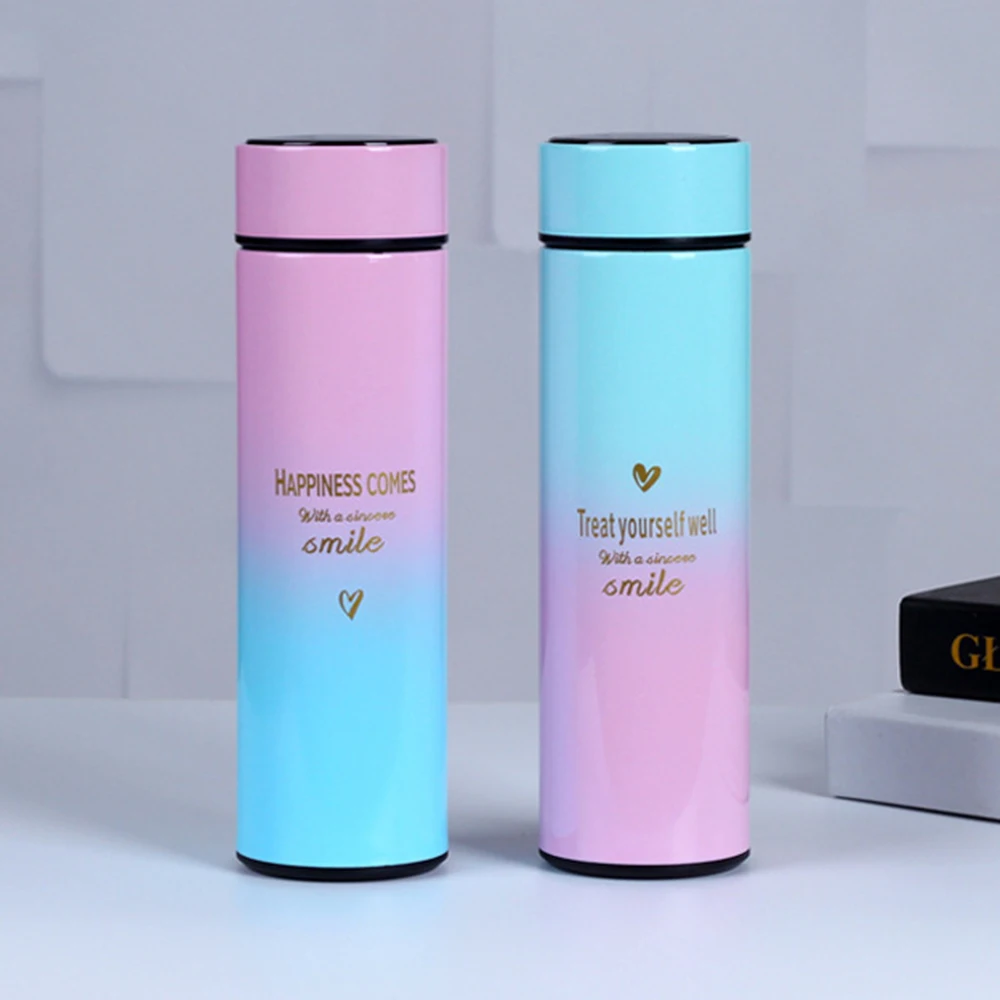 Stainless Steel Double Wall Vacuum Cup Intelligent gradient color Water Bottle LED Digital Temperature Display Smart Thermos