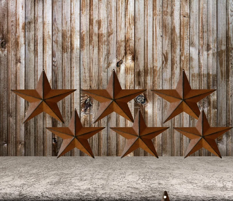 
Country Rustic Antique Wall Decoration Vintage Gifts 4 Inch Set of 6 Rusty/Black Metal Barn Star 