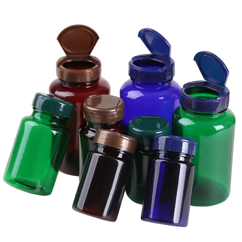 Plastic pill bottles 80ml 100ml 120ml 150ml PET pharmaceutical capsule pill vitamin bottles containers with flip cap