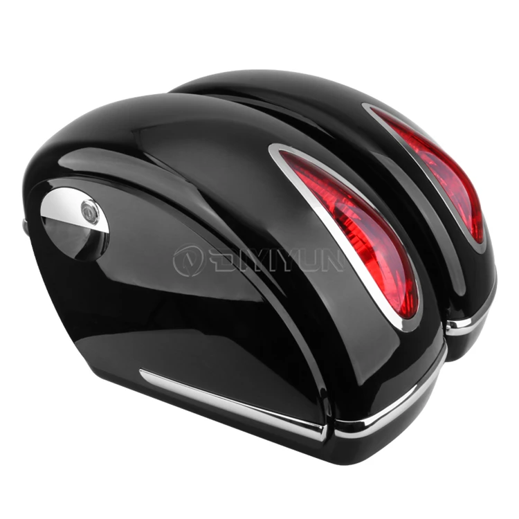 Black Universal Side Box Case Hard Bags Motorbike SaddleBags Motorcycle Saddle bags with LED light