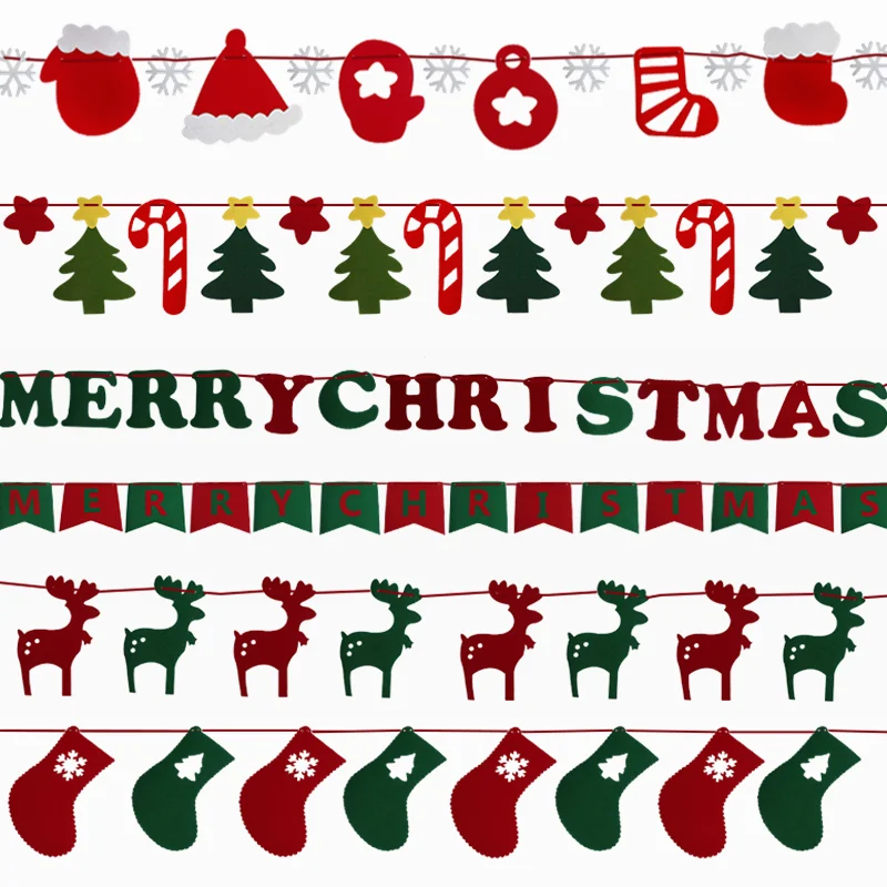 Рождественский войлочный баннер, Рождественская елка, носок, олень, флажки, гирлянда на 2021 год, новогодние праздничные подвесные флаги для дома