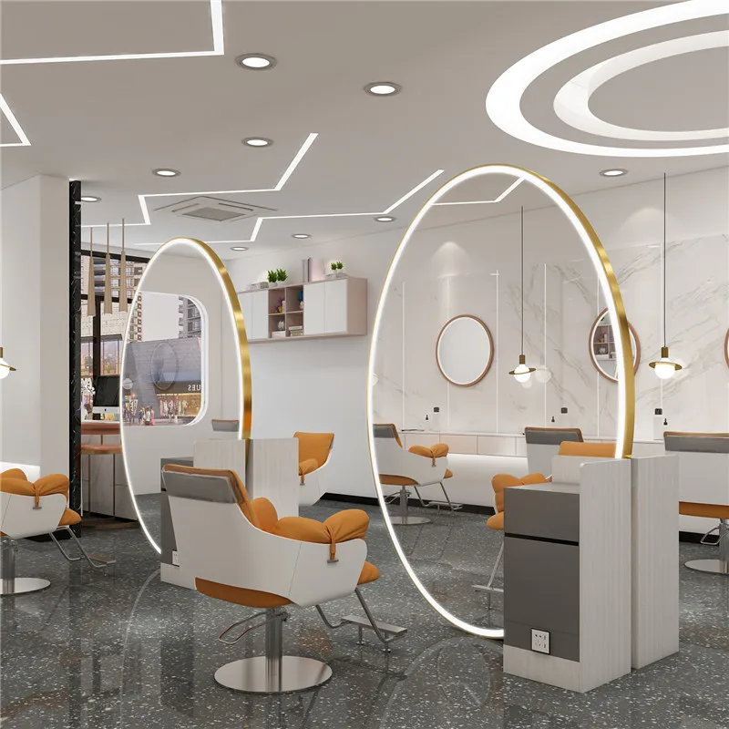Floor Upright Big Mirror Round Led Vanity Salon Beauty Mirror Quality Barber Black Gold Black Silver White Golden Gray