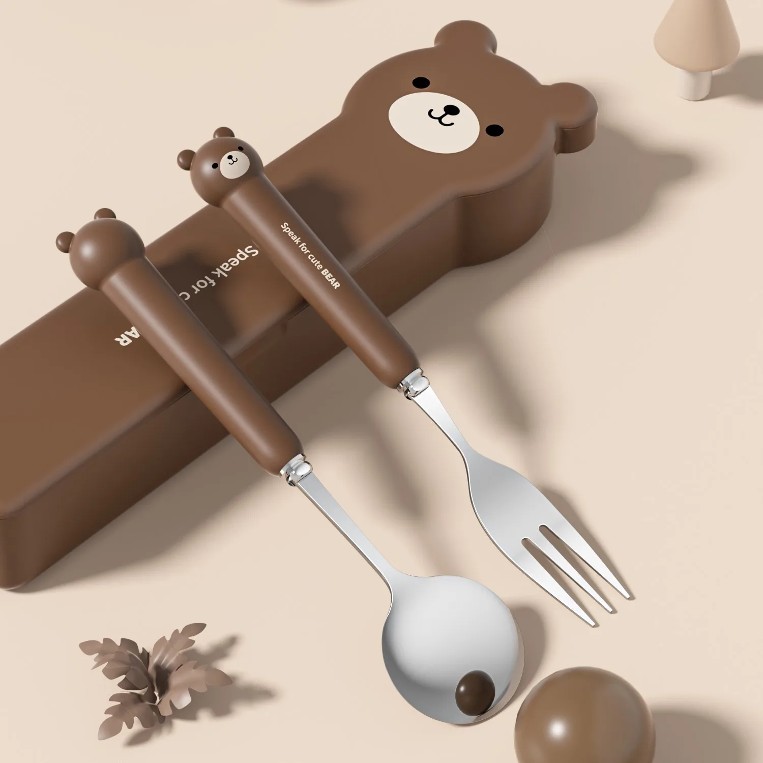 Lovely Bear Kids Cutlery Set Stainless Steel 304 Travel Cutlery Set with Case Children Fork Spoon Chopsticks  Flatware Set