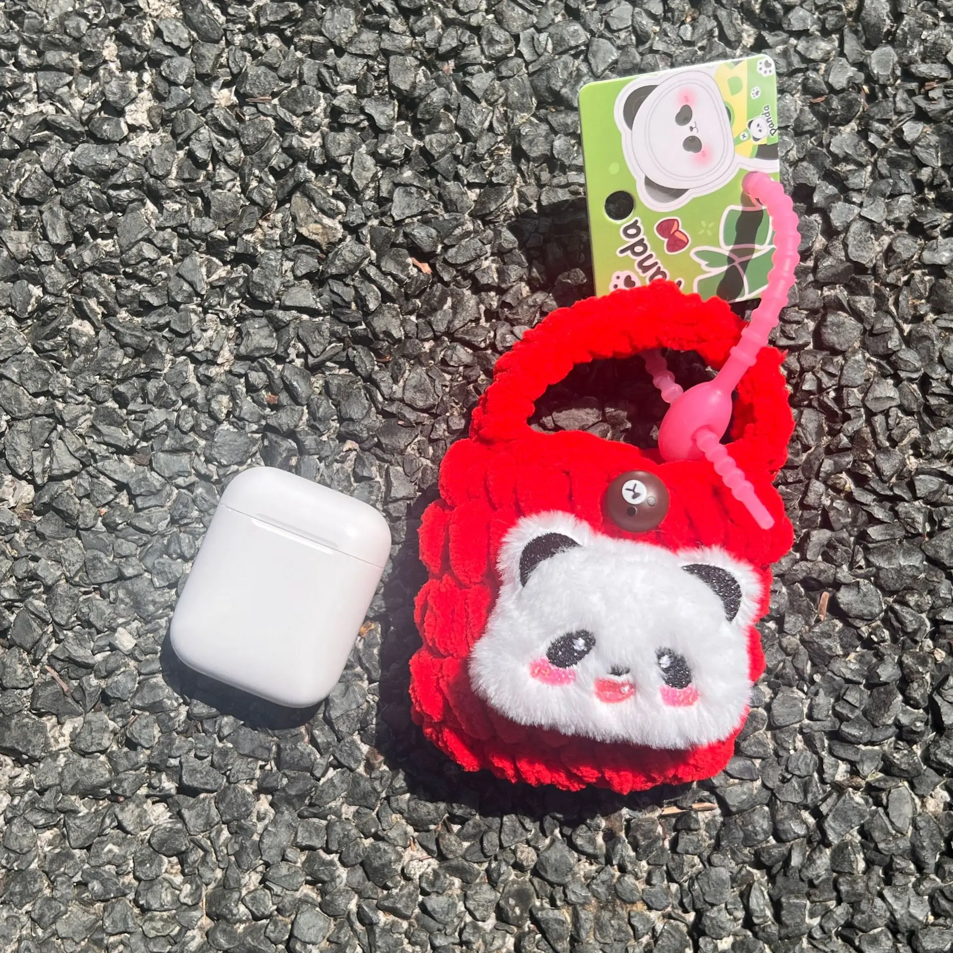 Xiaohongshu Handmade Twist Weaving Mini Satchel Pendant Colorful Creative Bag with Panda Headphone Hot Style Cotton for Girls