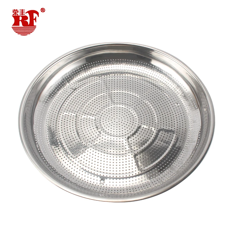 Silver Stainless Round Shaped Perforated Plate Dish Plate Polished Finishing Modern Style Platter And  Large Steamer