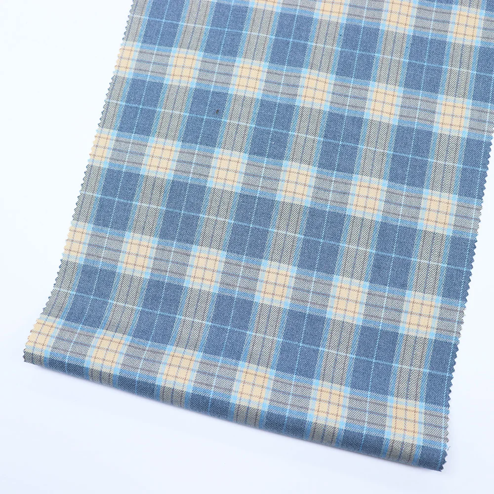 Polyester Rayon Spandex Blue yarn dyed Tr Brushed Plaid Ponte De Roma suit Fabric For Garment